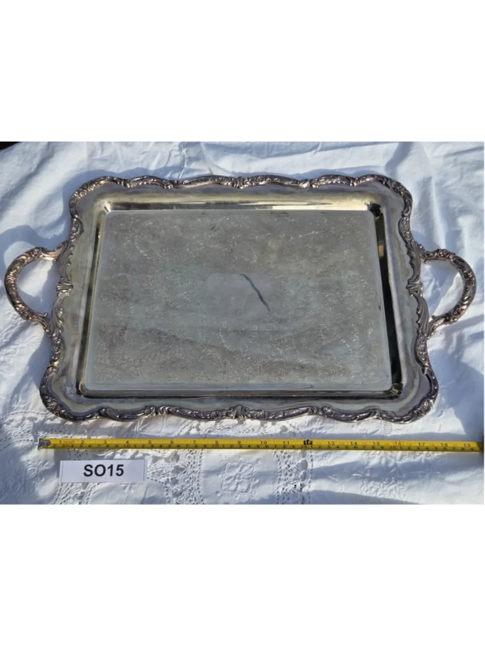 Vintage Wm Rogers 1190 Silverplate Large Ornate Serving Tray Double Handle S015